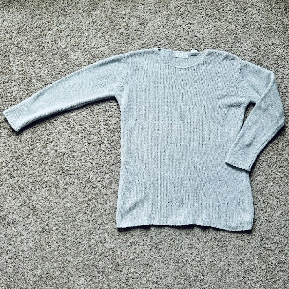 Sutton Studio Womens‎ Light Gray Chenille Knit Crew Neck Pullover Sweater Size S